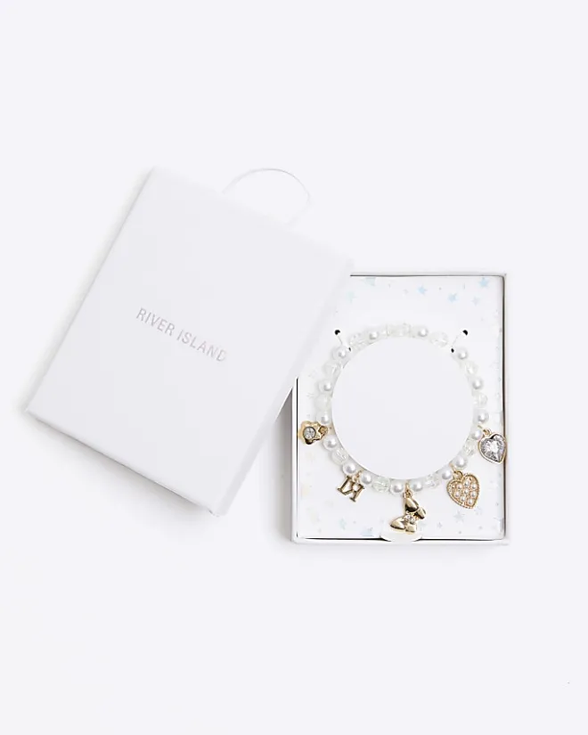 River Island Girls pearl charm bracelet Cream Sale