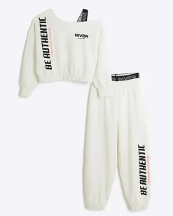 River Island Girls RI Active sweatshirt and joggers Cream Sale
