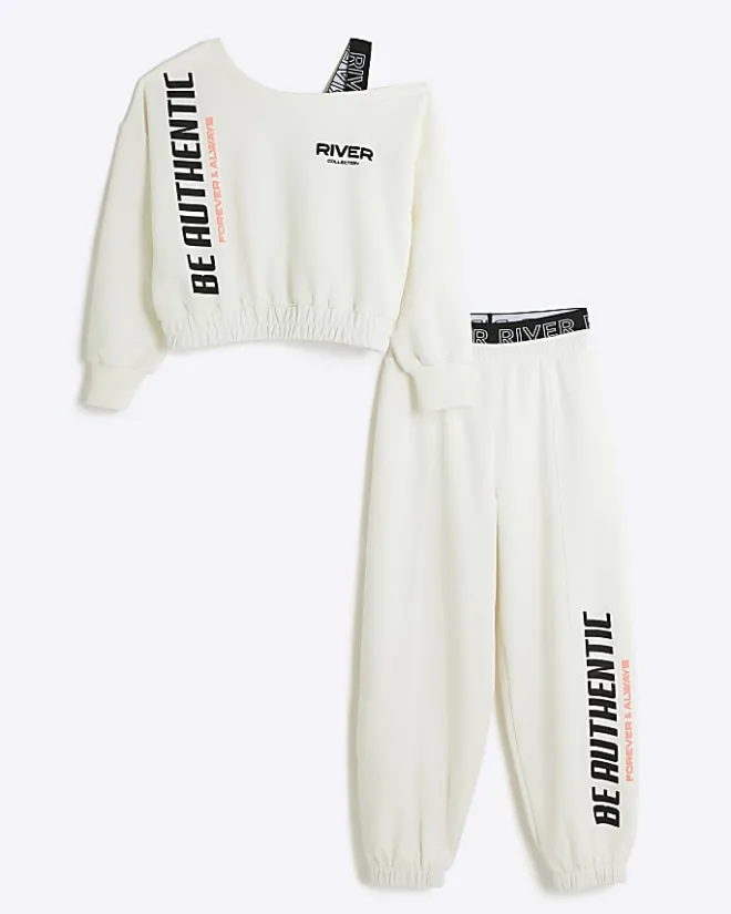 River Island Girls RI Active sweatshirt and joggers Cream Sale