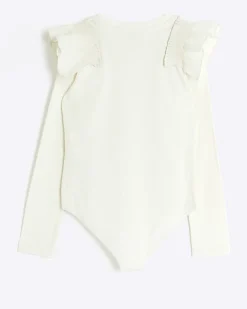 River Island Girls rib frill bodysuit Cream Online