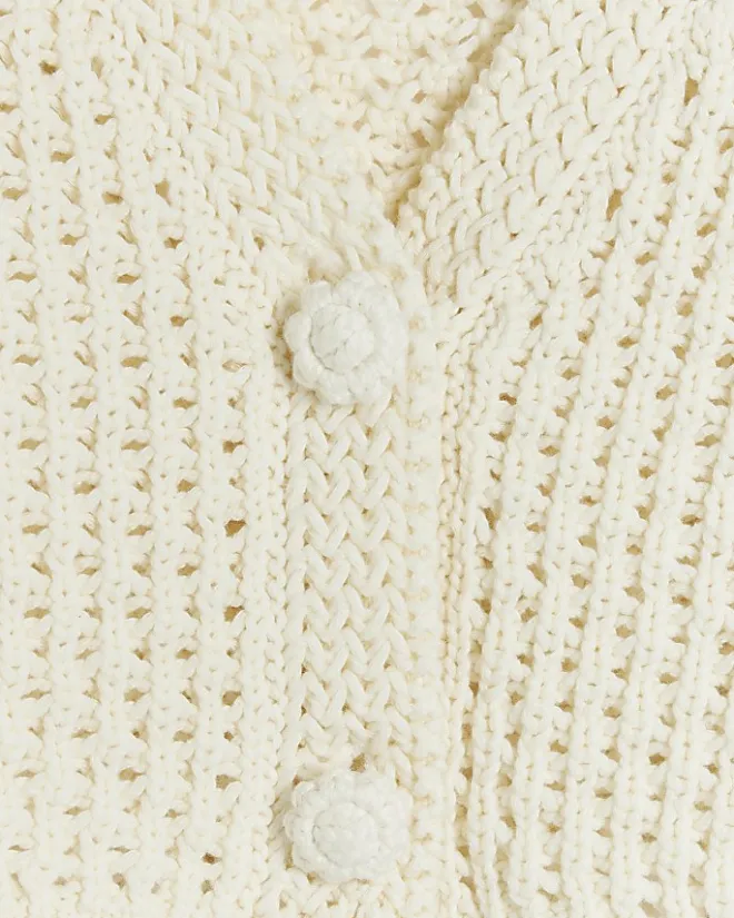 River Island Girls ecru crochet crop cardigan Cream Sale