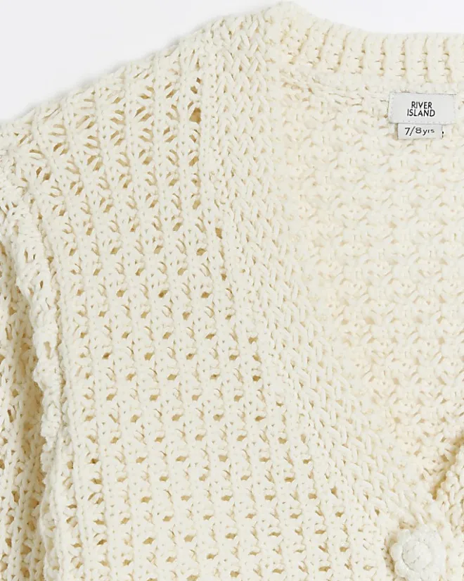 River Island Girls ecru crochet crop cardigan Cream Sale