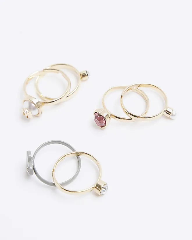 River Island Girls gold diamante ring 6 pack White Best