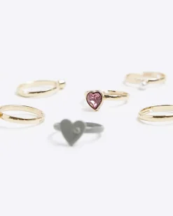 River Island Girls gold diamante ring 6 pack White Best