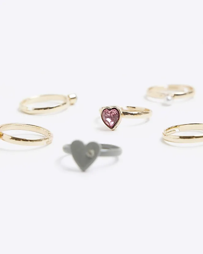 River Island Girls gold diamante ring 6 pack White Best