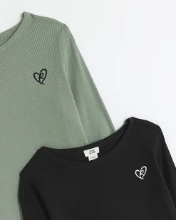 River Island Girls green lettuce hem top 2 pack Black Best