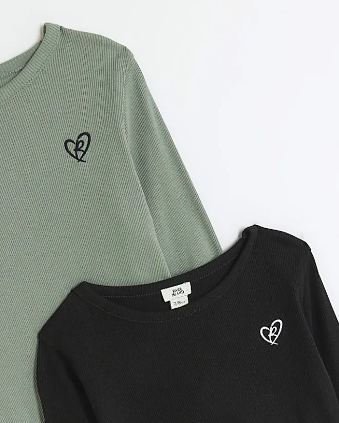 River Island Girls green lettuce hem top 2 pack Black Best