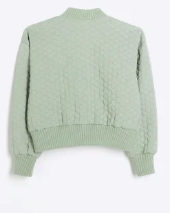 River Island Girls quilted daisy bomber jacket Green Hot