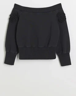 River Island Girls flower bardot sweatshirt Grey Hot