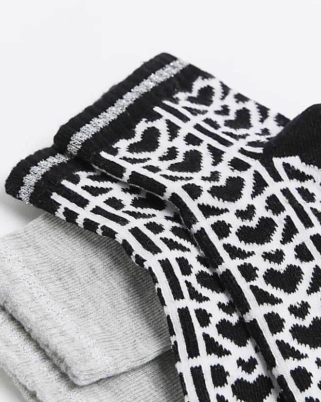 River Island Girls monogram socks 2 pack Grey Online