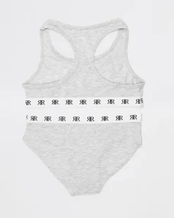 River Island Girls RI crop top and brief set Grey Clearance