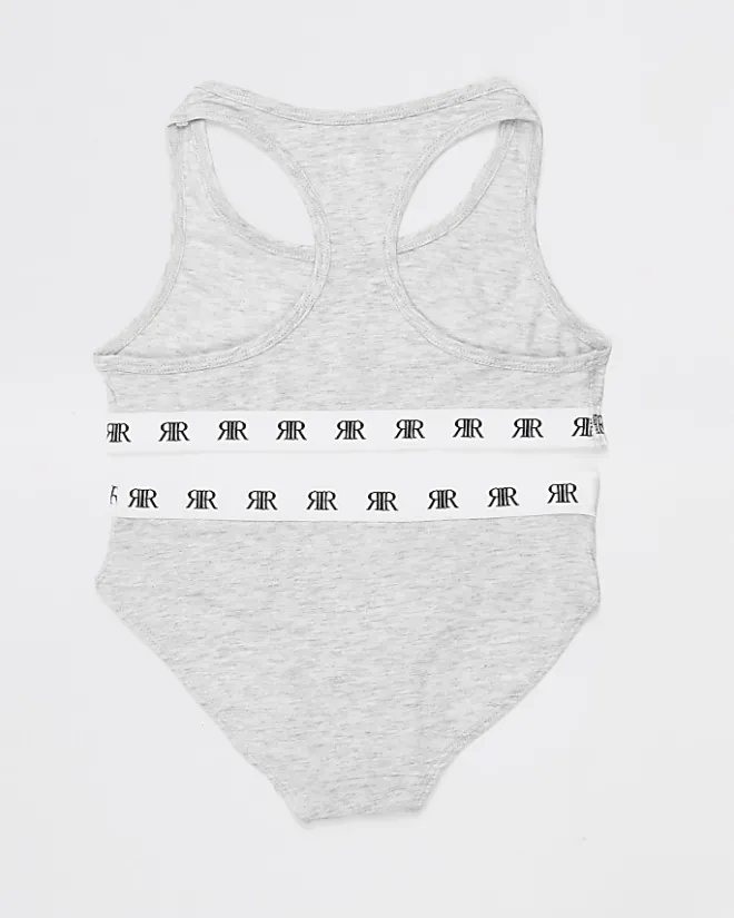 River Island Girls RI crop top and brief set Grey Clearance