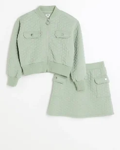 River Island Girls quilted jacket and skirt set Khaki Fashion