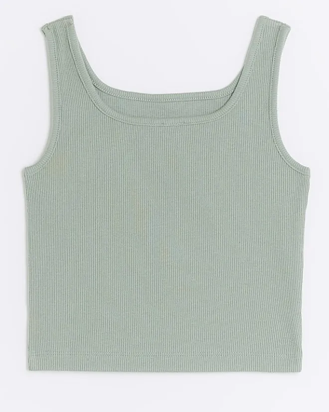 River Island Girls rib embroidered logo crop vest Khaki Discount