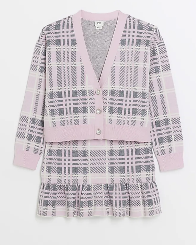 River Island Girls check frill cardigan and skirt set Pink Online