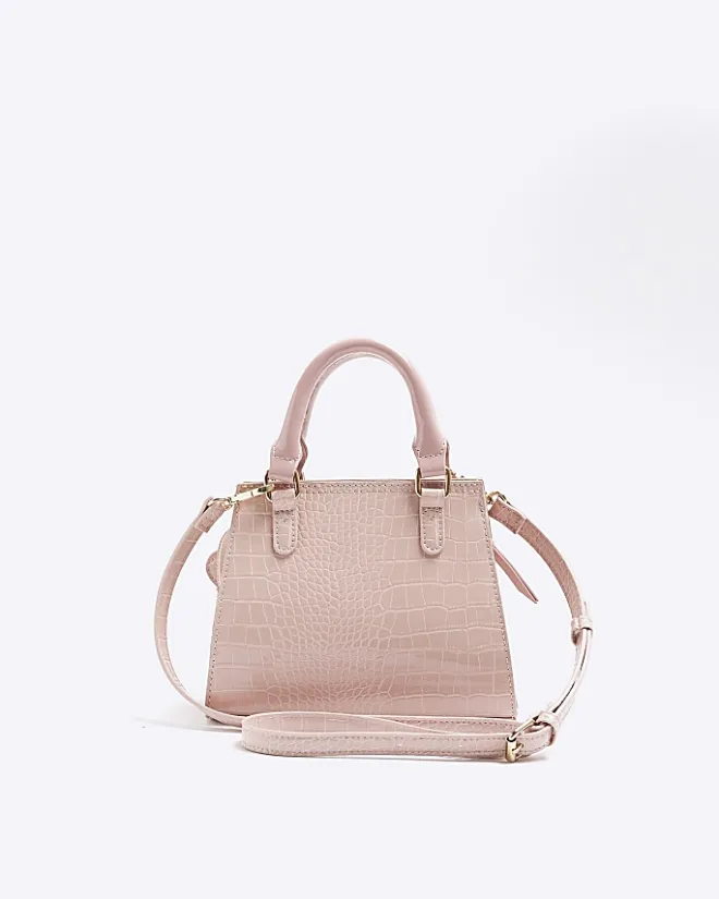 River Island Girls croc embossed heart tote bag Pink Clearance