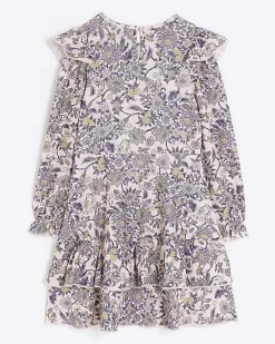 River Island Girls floral frill tiered dress Pink Hot