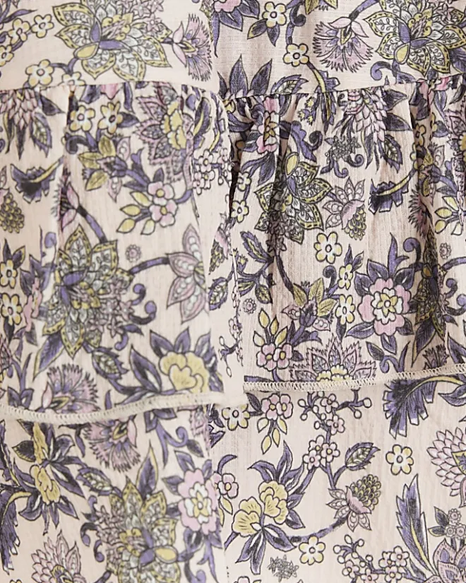 River Island Girls floral frill tiered dress Pink Hot
