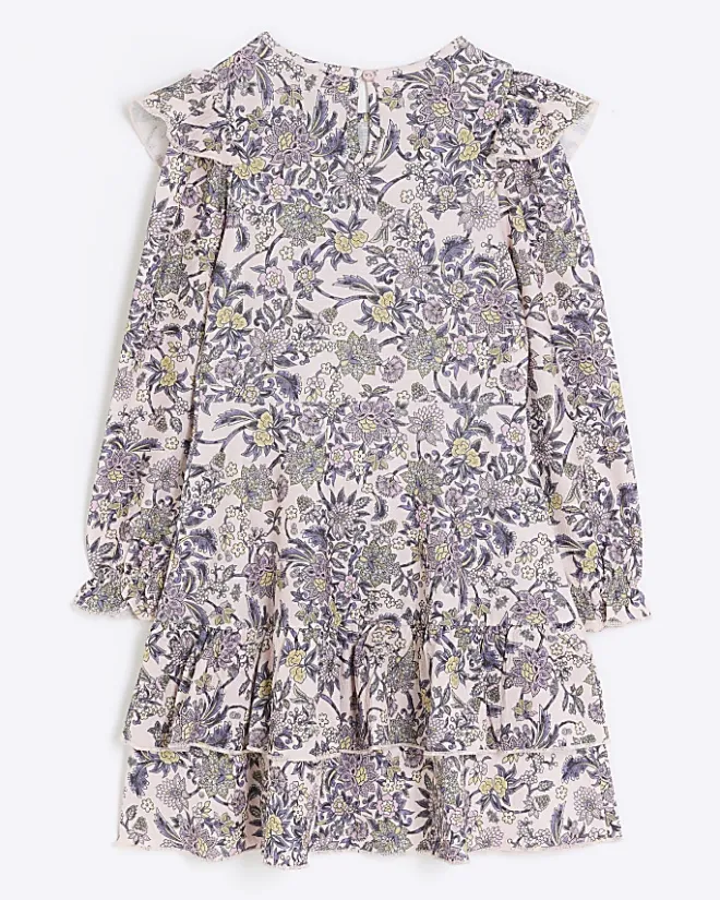 River Island Girls floral frill tiered dress Pink Hot