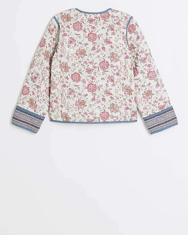 River Island Girls floral quilted jacket Pink Hot