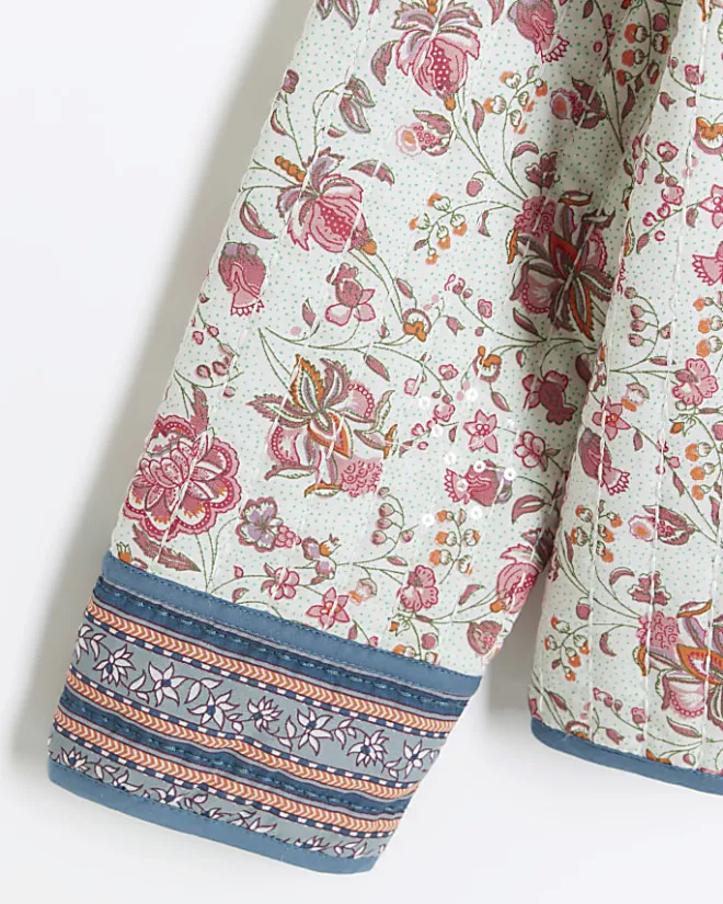 River Island Girls floral quilted jacket Pink Hot