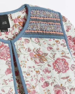 River Island Girls floral quilted jacket Pink Hot