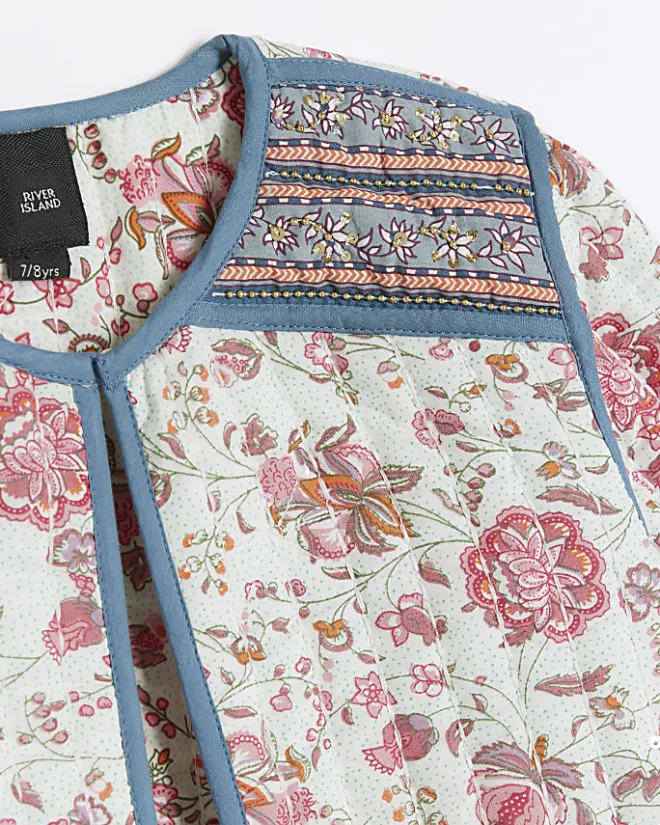 River Island Girls floral quilted jacket Pink Hot