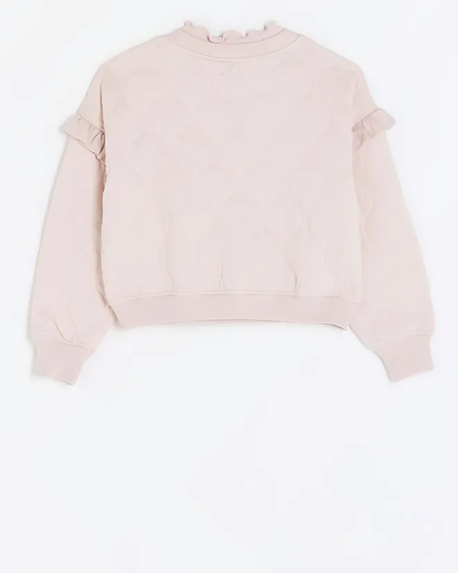 River Island Girls quilted frill sweatshirt Pink Sale