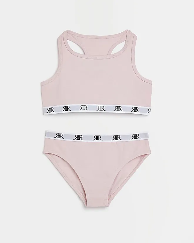 River Island Girls racer crop top and briefs set Pink Best