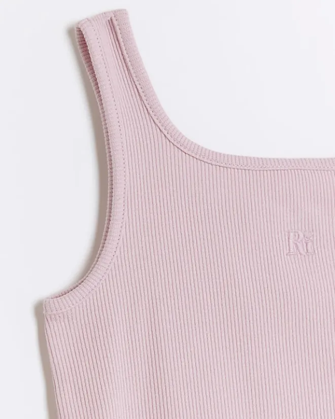 River Island Girls rib embroidered logo crop vest Pink Hot