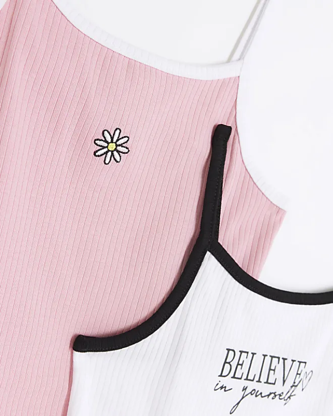River Island Girls Ribbed Cami top 2 Pack Pink Online