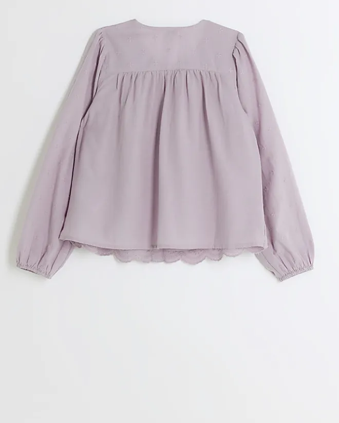 River Island Girls embroidered button up blouse Purple New