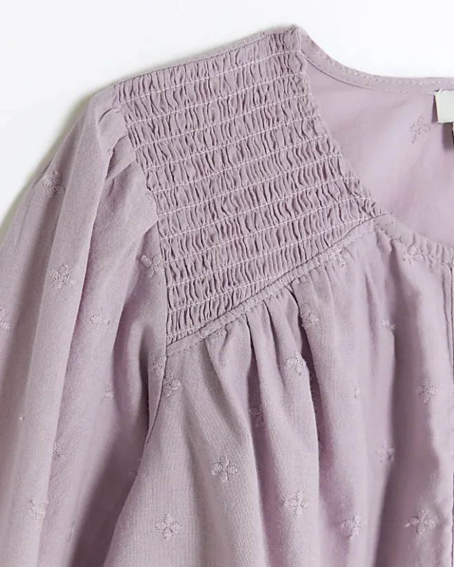 River Island Girls embroidered button up blouse Purple New