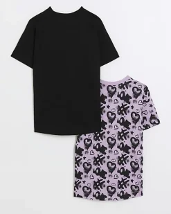 River Island Girls heart graphic t-shirt 2 pack Purple Best