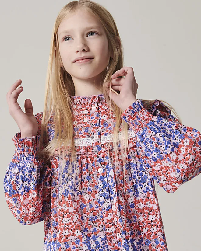 River Island Girls Red floral lace blouse Pink Fashion
