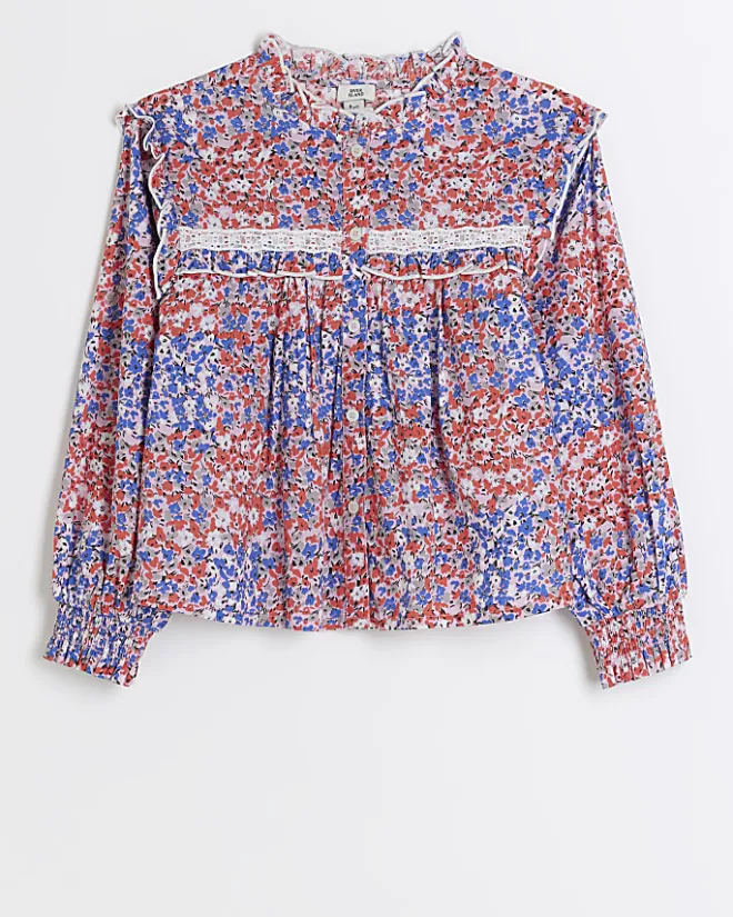 River Island Girls Red floral lace blouse Pink Fashion