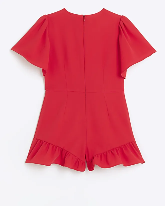 River Island Girls short sleeve belted playsuit Red Online