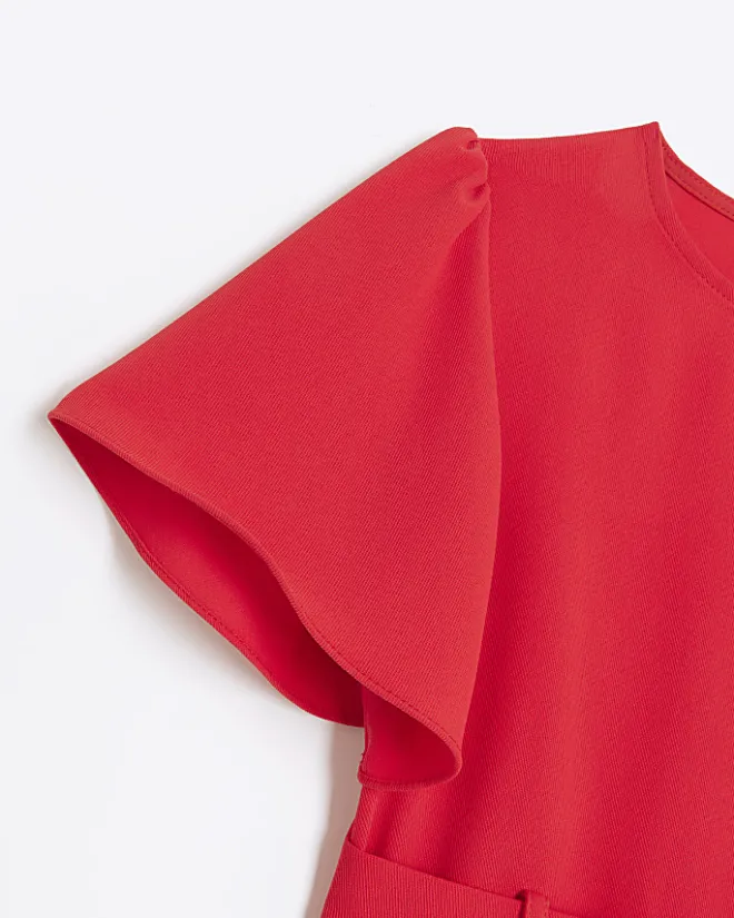 River Island Girls short sleeve belted playsuit Red Online