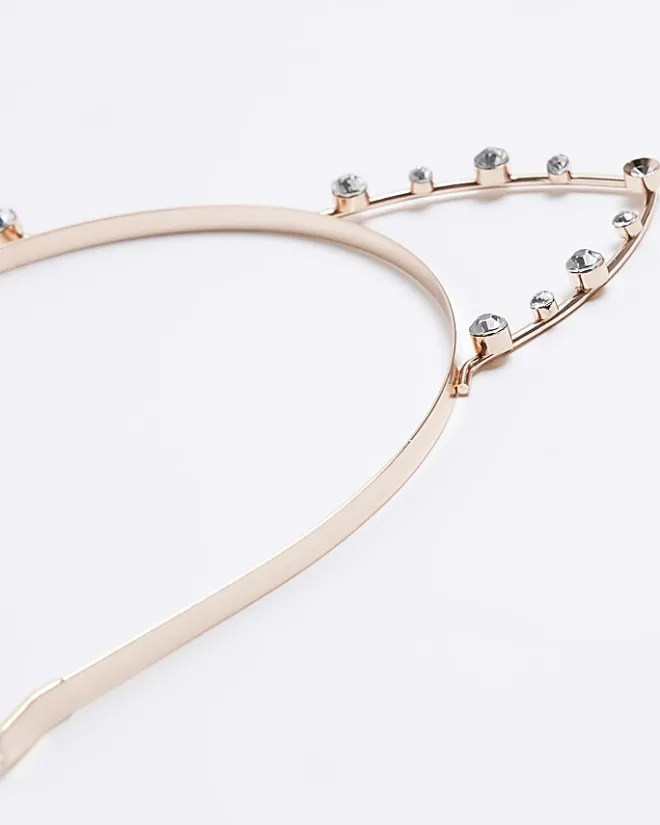 River Island Girls Rose Gold Diamante Cat Ear Hair Band Grey Best