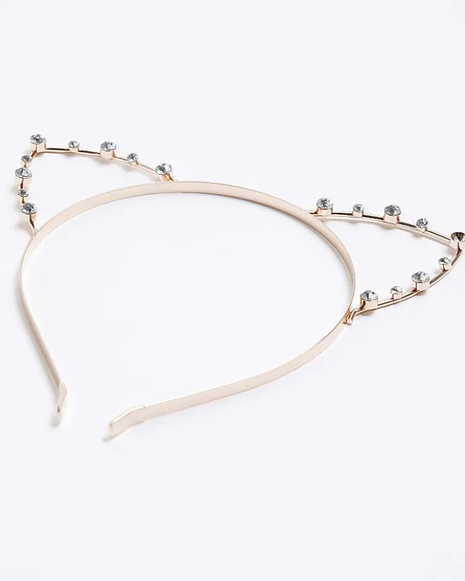 River Island Girls Rose Gold Diamante Cat Ear Hair Band Grey Best