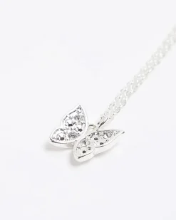 River Island Girls silver butterfly necklace and earrings Blue Fashion