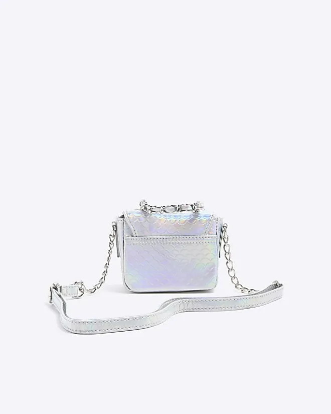 River Island Girls silver iridescent chain cross body bag Grey New