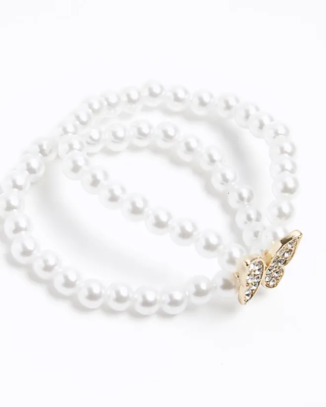 River Island Girls Butterfly Pearl Bracelet White Outlet