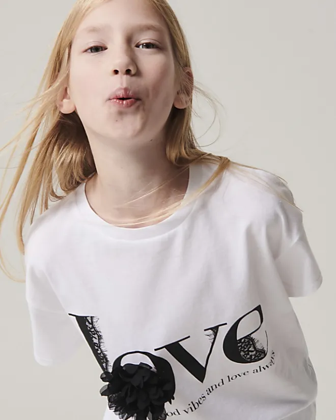 River Island Girls corsage love t-shirt White Online