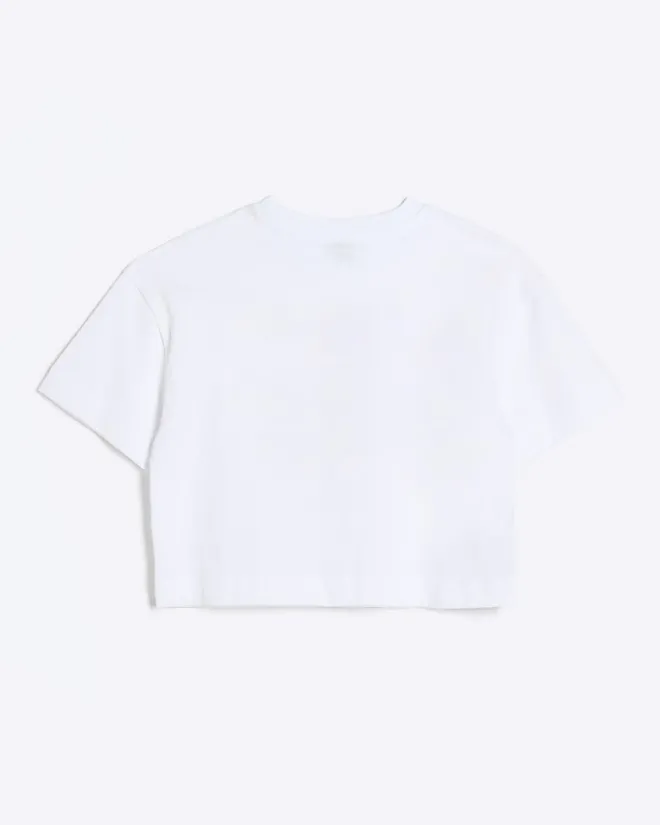 River Island Girls embossed cropped graphic t-shirt White Sale