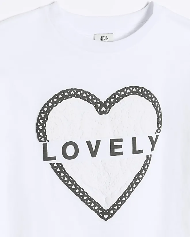 River Island Girls embossed cropped graphic t-shirt White Sale