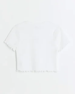 River Island Girls embroidered logo crop t-shirt White Discount