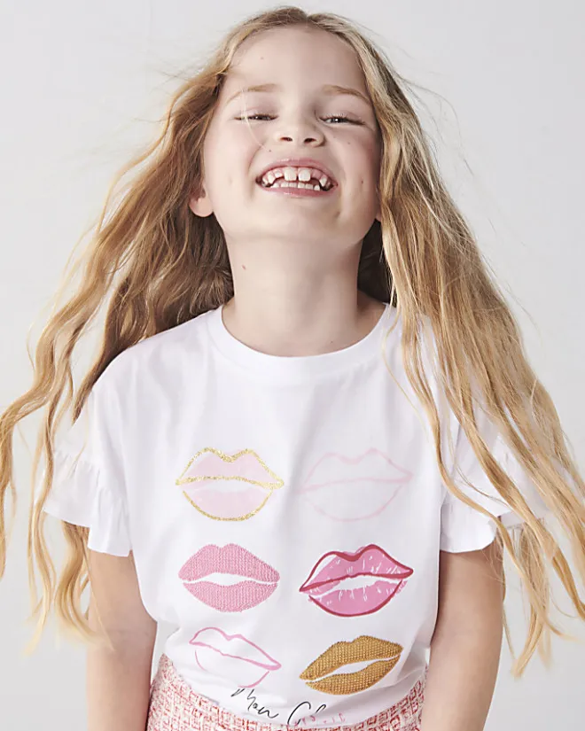 River Island Girls graphic frill t-shirt White Sale