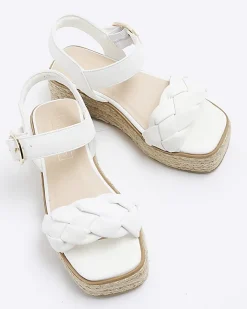 River Island Girls plait strap wedge sandals White Outlet