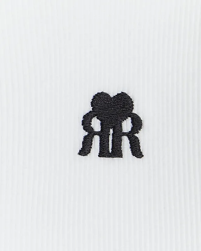 River Island Girls rib lettuce hem long sleeve top White Outlet